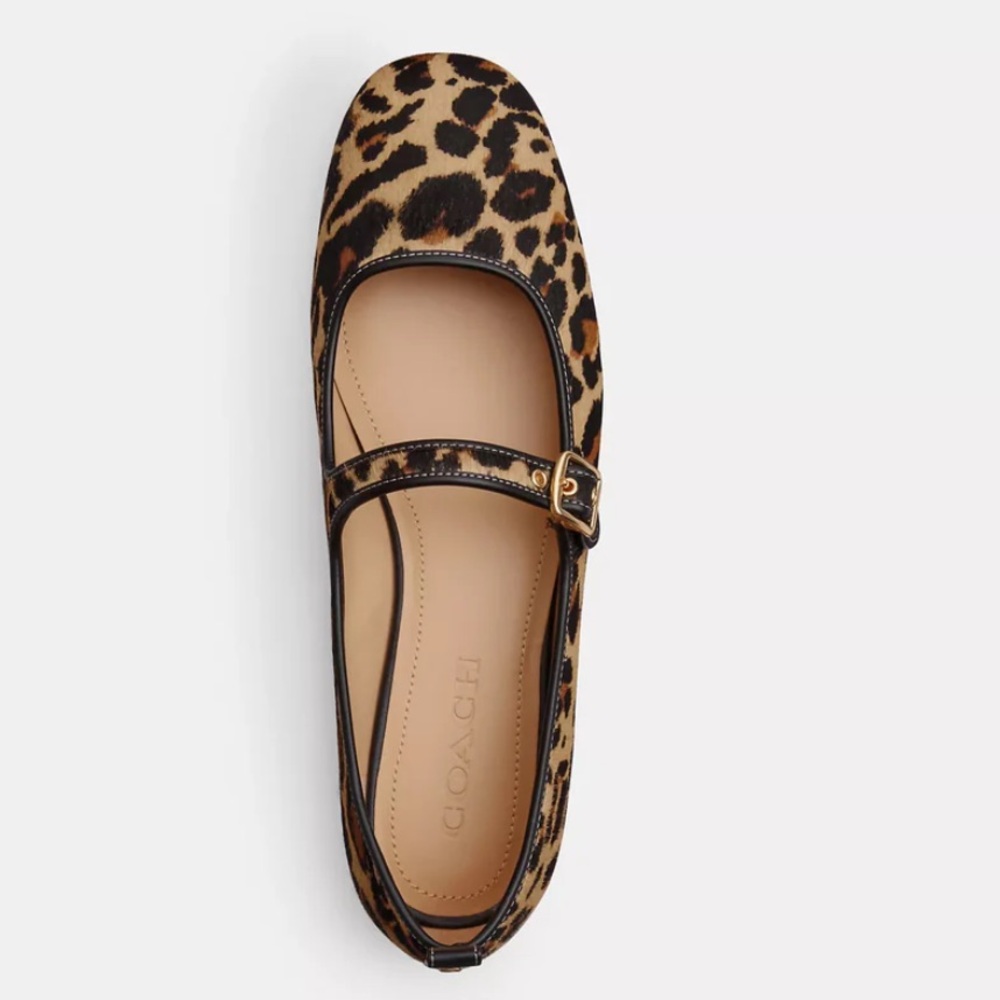Coach Women's C Rivet Mary Jane With Leopard Print Tan & Black